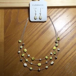 NWT Croft & Barrow Beaded Necklace and Earring Set; yellow/white/silver